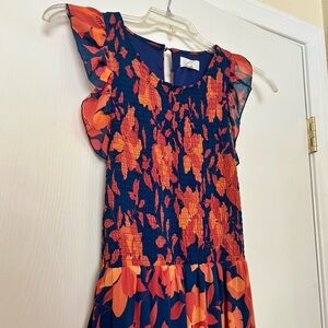 Floral Orange and Navy Dress